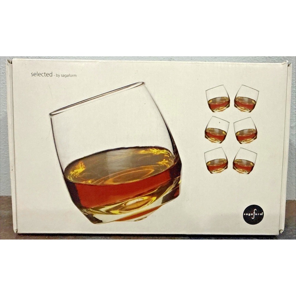 Sagaform Rocking Whiskey Glasses Set of 6 Rounded Bottom 6.75 oz New Open Box